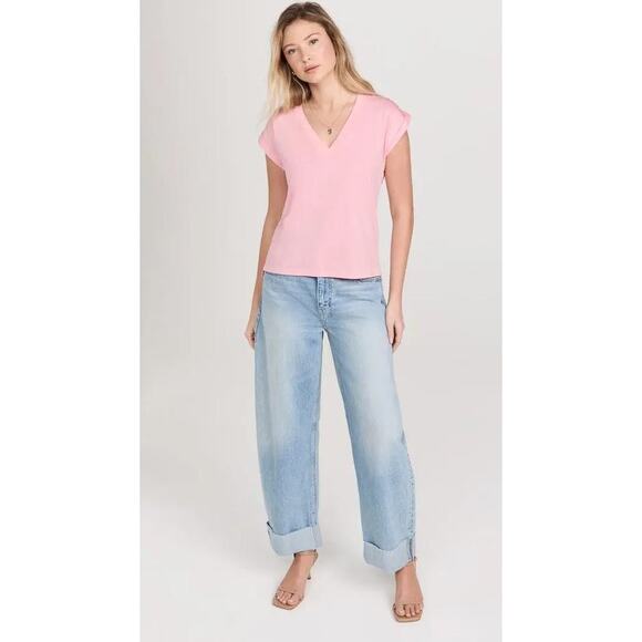 Frame Easy V Neck Tee Shirt in Dusty Pink S - Picture 4 of 4